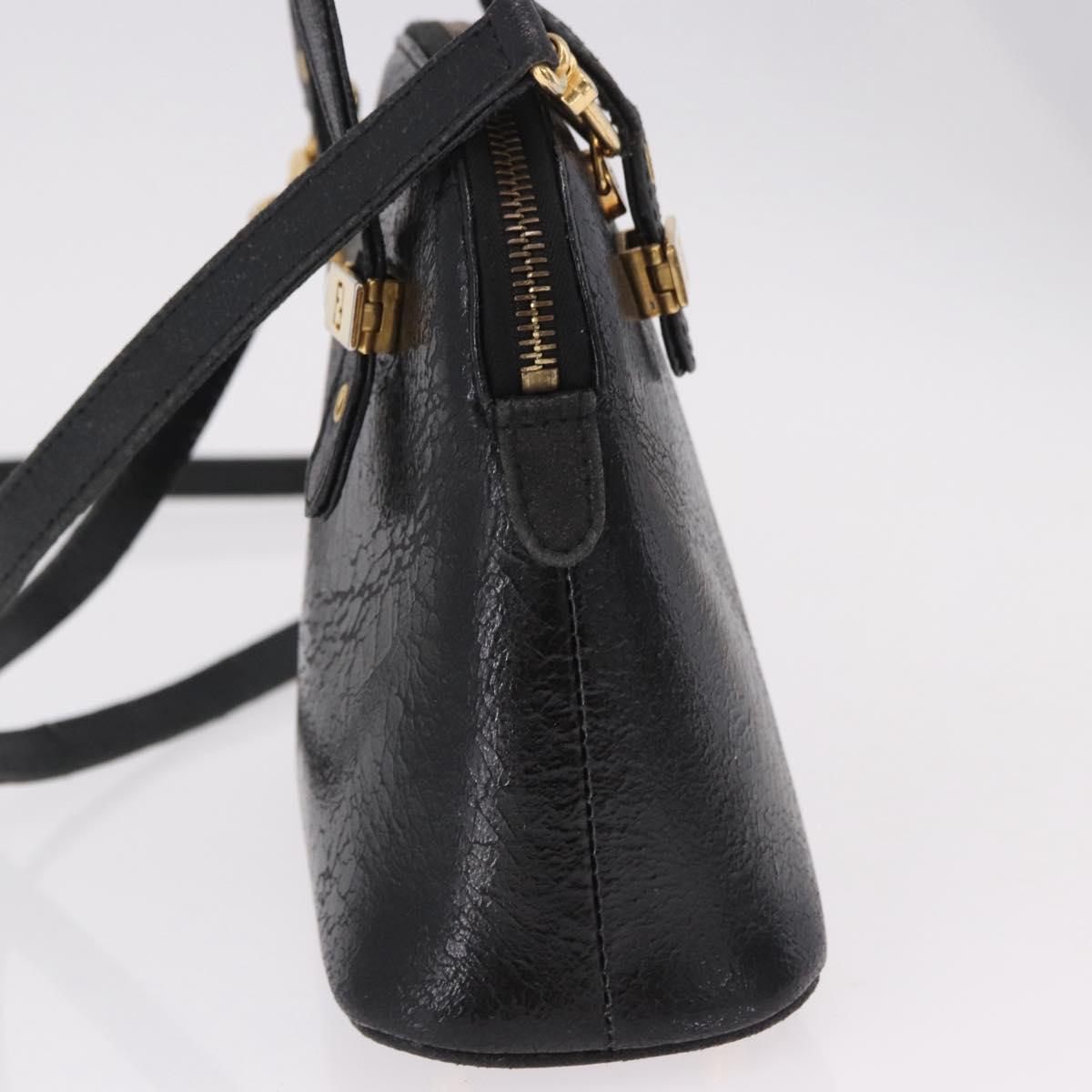 FENDI Hand Bag Leather 2way Black Gold Auth hk1976