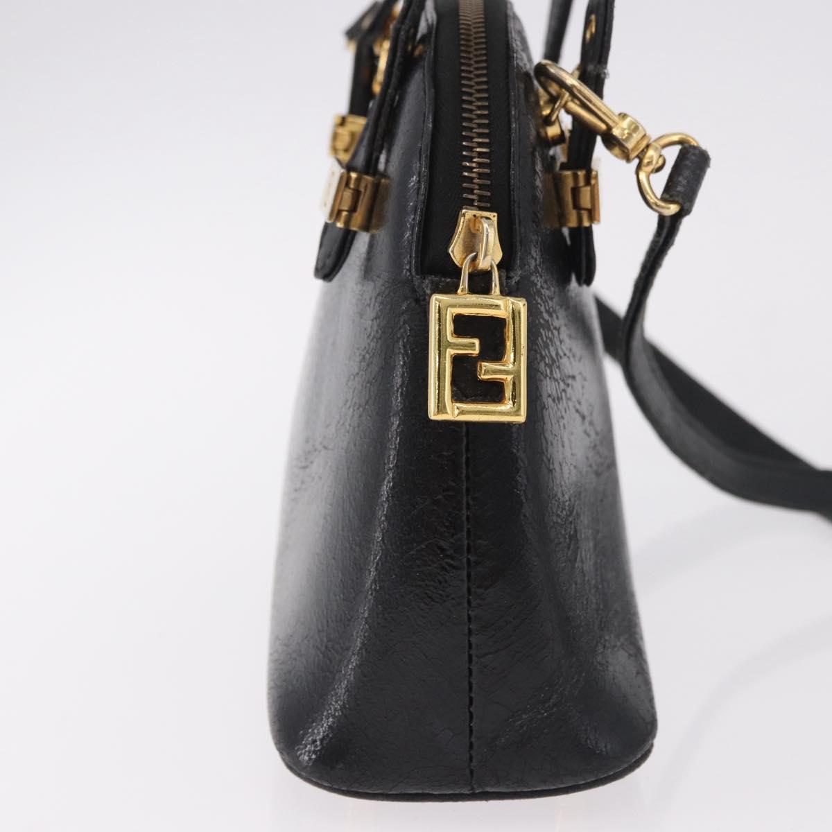 FENDI Hand Bag Leather 2way Black Gold Auth hk1976
