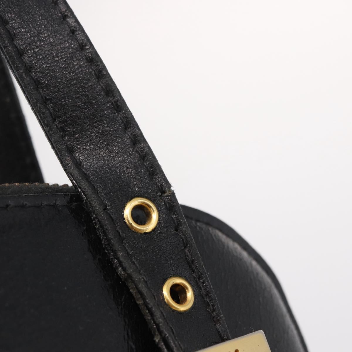 FENDI Hand Bag Leather 2way Black Gold Auth hk1976