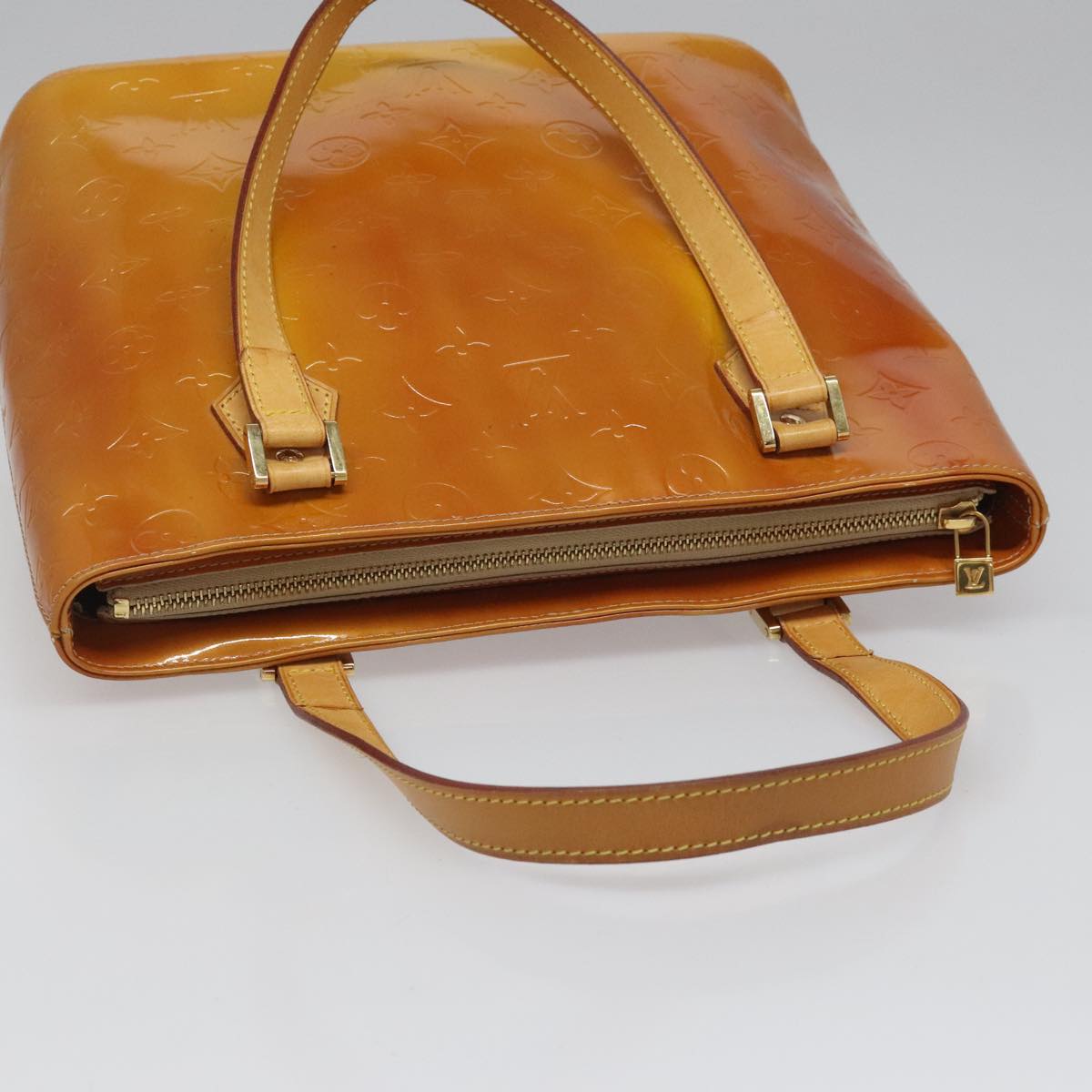 LOUIS VUITTON Monogram Vernis Houston Hand Bag Beige M91004 LV Auth hk1984