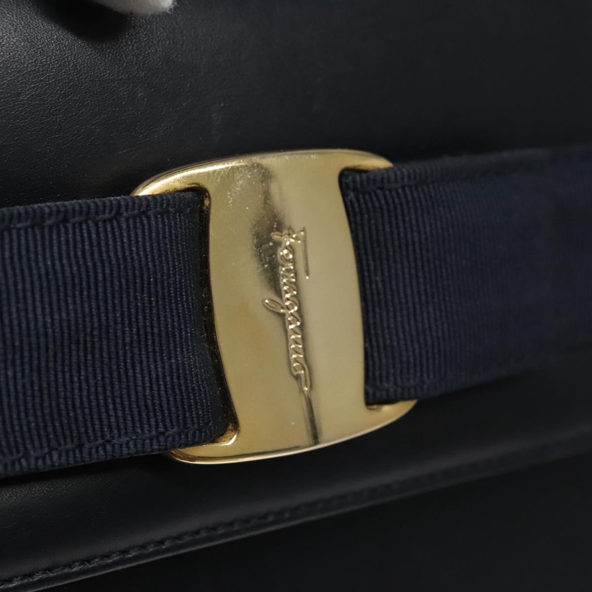 Salvatore Ferragamo Vala Hand Bag Leather Navy Gold Auth hk2025