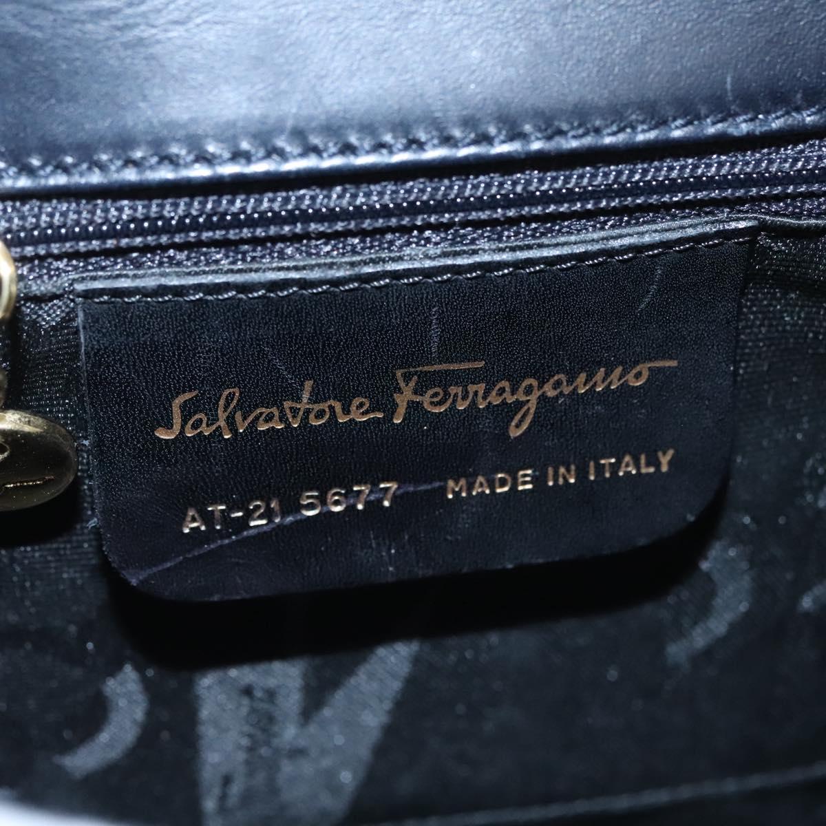 Salvatore Ferragamo Vala Hand Bag Leather Navy Gold Auth hk2025