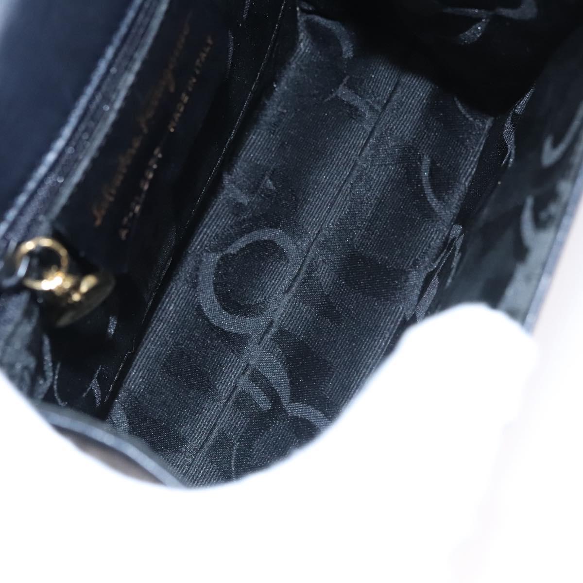 Salvatore Ferragamo Vala Hand Bag Leather Navy Gold Auth hk2025