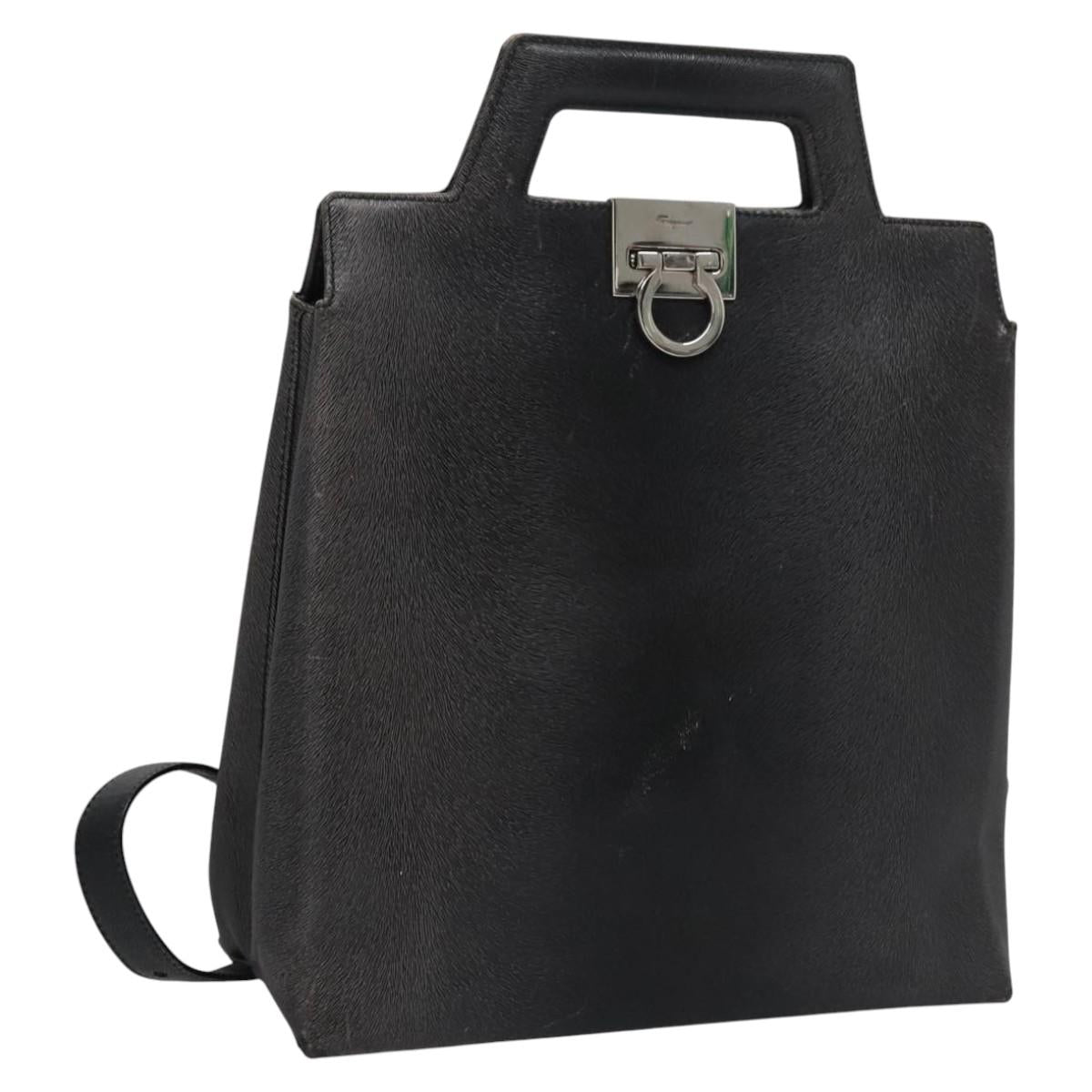 Salvatore Ferragamo Gancini Hand Bag Leather 2way Black Silver Auth hk2026
