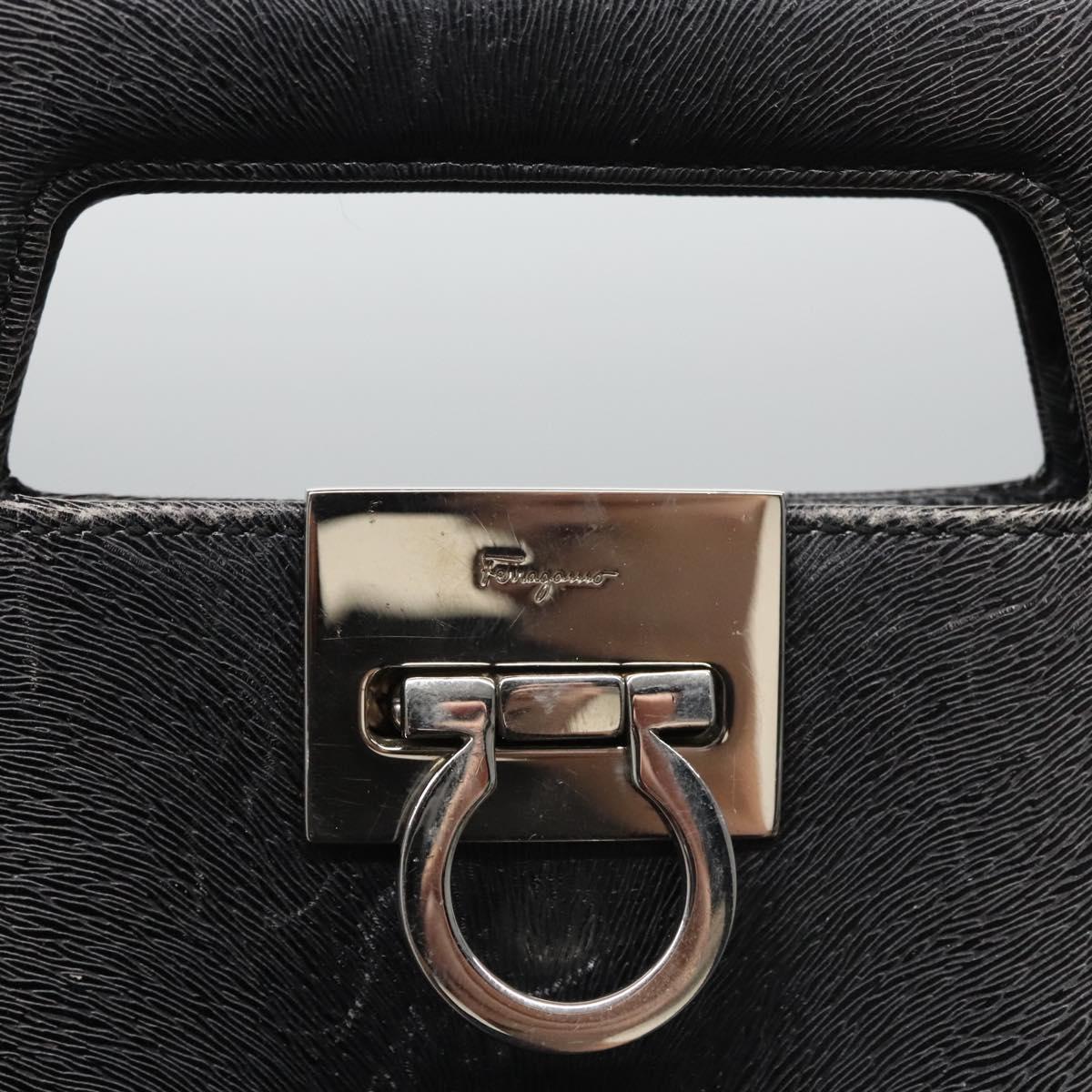 Salvatore Ferragamo Gancini Hand Bag Leather 2way Black Silver Auth hk2026