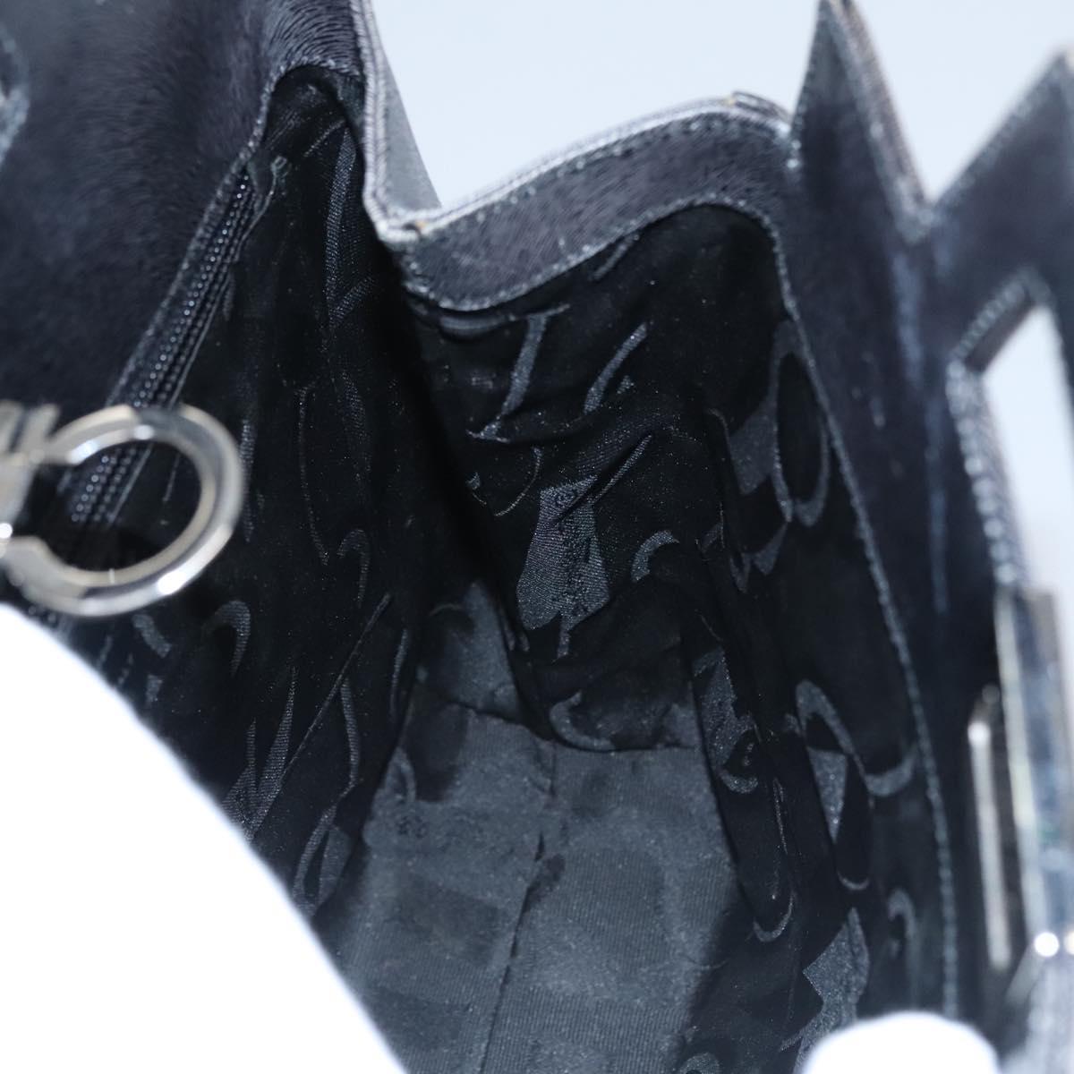 Salvatore Ferragamo Gancini Hand Bag Leather 2way Black Silver Auth hk2026