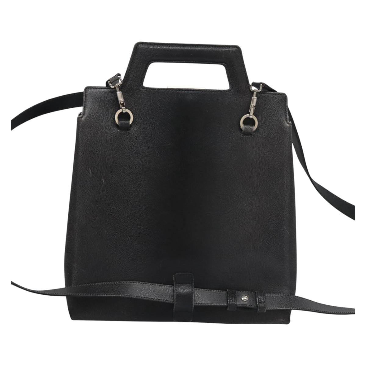 Salvatore Ferragamo Gancini Hand Bag Leather 2way Black Silver Auth hk2026