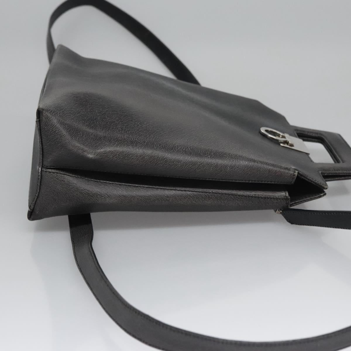 Salvatore Ferragamo Gancini Hand Bag Leather 2way Black Silver Auth hk2026