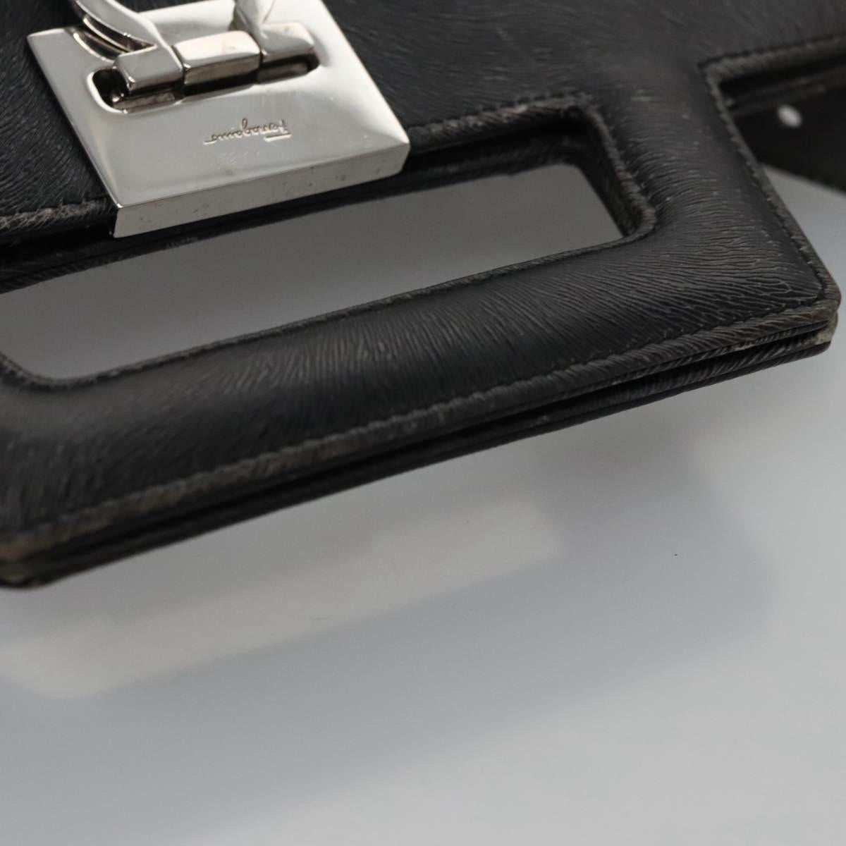 Salvatore Ferragamo Gancini Hand Bag Leather 2way Black Silver Auth hk2026