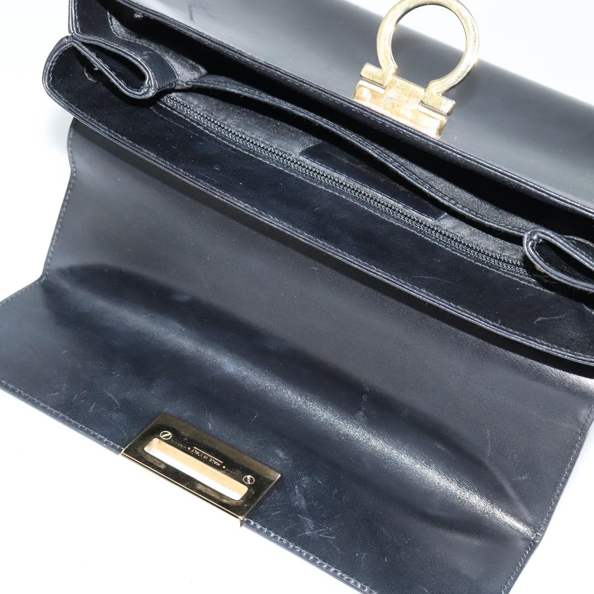 Salvatore Ferragamo Gancini Hand Bag Leather 2way Black Gold Auth hk2029