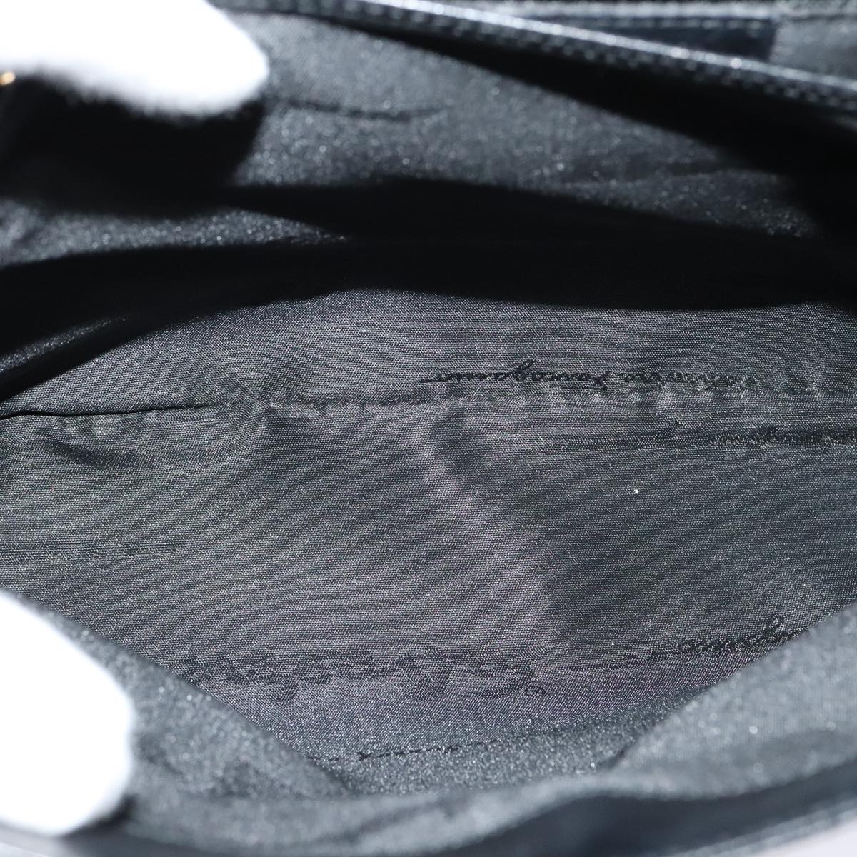 Salvatore Ferragamo Gancini Hand Bag Leather 2way Black Gold Auth hk2029