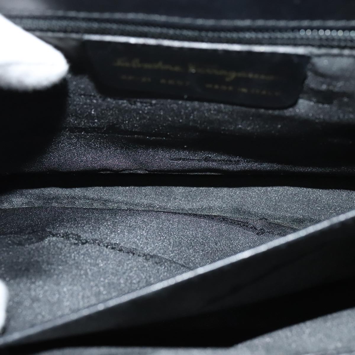 Salvatore Ferragamo Gancini Hand Bag Leather 2way Black Gold Auth hk2029