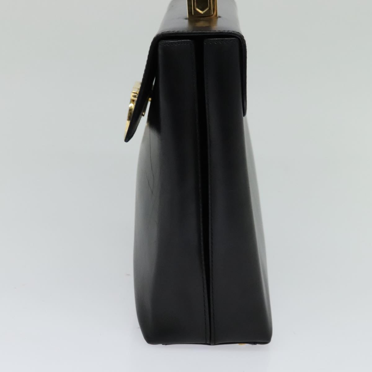 Salvatore Ferragamo Gancini Hand Bag Leather 2way Black Gold Auth hk2029