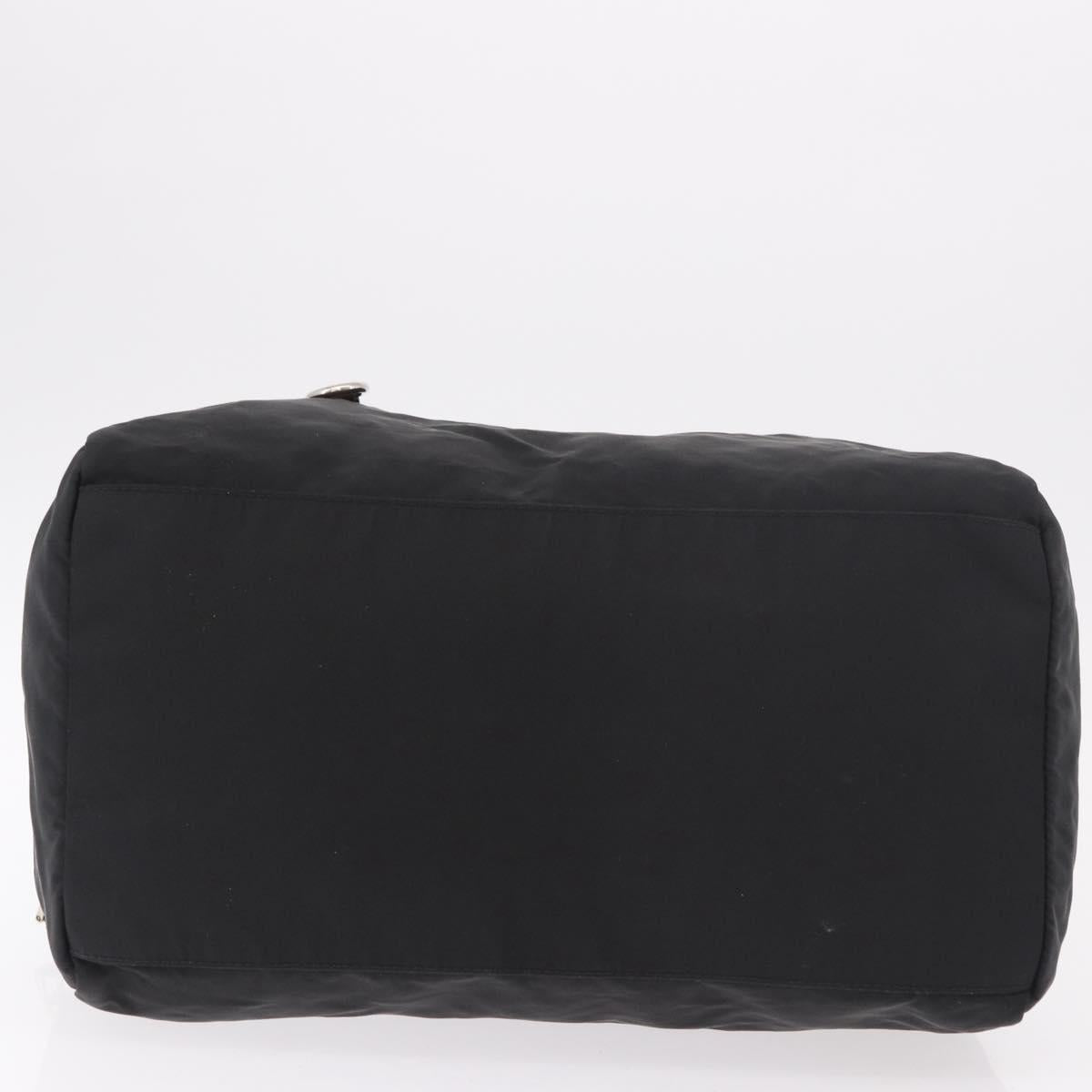 PRADA Hand Bag Nylon Enamel Black Khaki Silver Auth hk2037