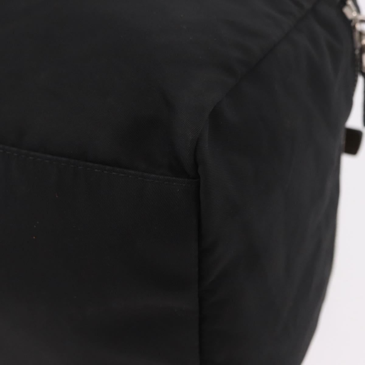 PRADA Hand Bag Nylon Enamel Black Khaki Silver Auth hk2037