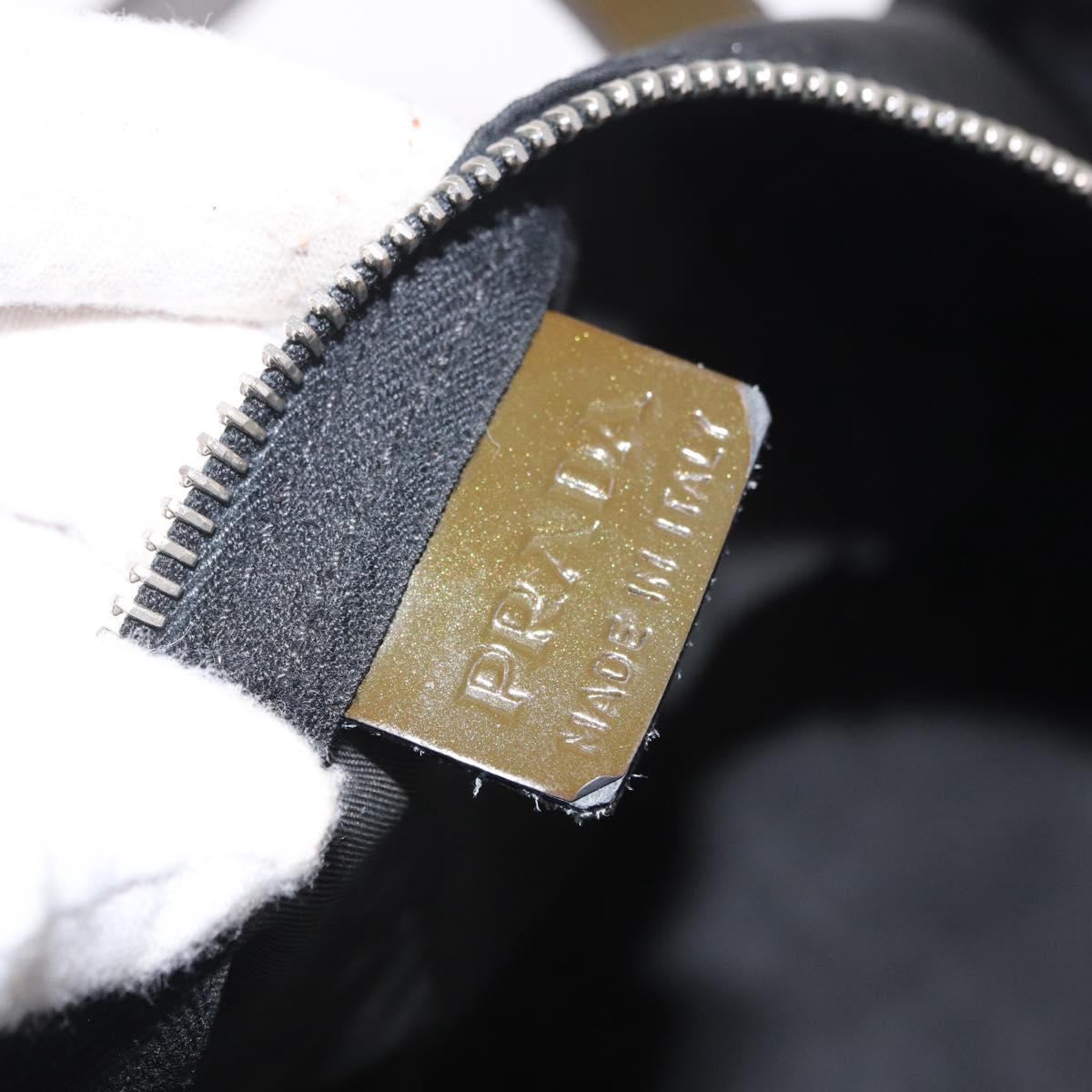 PRADA Hand Bag Nylon Enamel Black Khaki Silver Auth hk2037