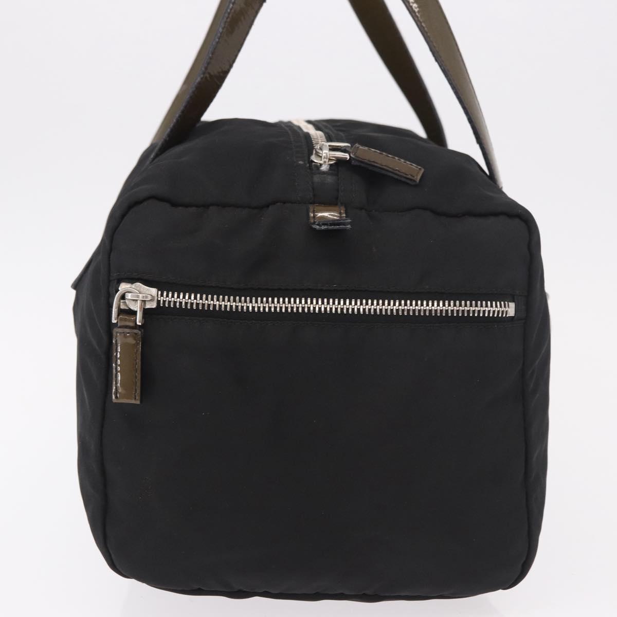PRADA Hand Bag Nylon Enamel Black Khaki Silver Auth hk2037