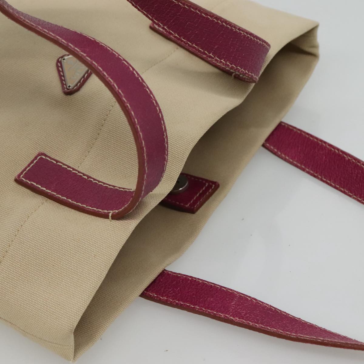 PRADA Tote Bag Canvas Suede Beige Purple Silver Auth hk2041