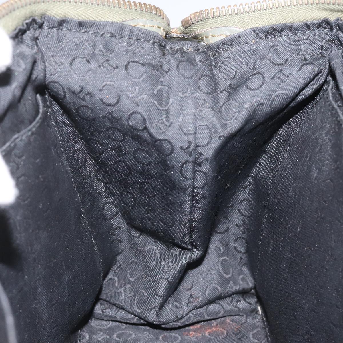 CELINE C Macadam Canvas Accessory Pouch Beige Red gold Auth hk2051