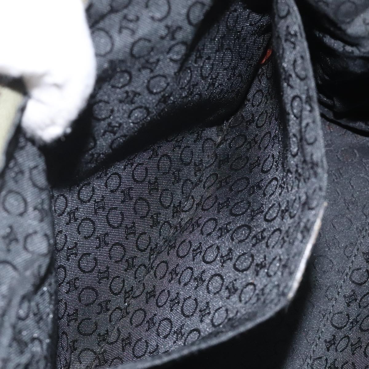 CELINE C Macadam Canvas Accessory Pouch Beige Red gold Auth hk2051