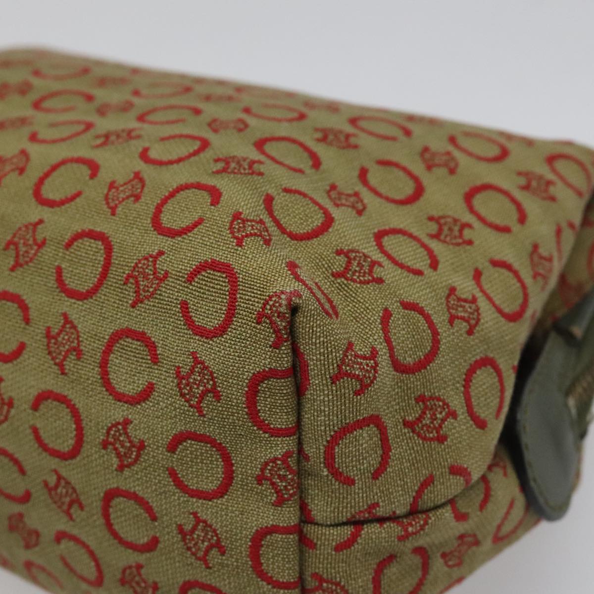 CELINE C Macadam Canvas Accessory Pouch Beige Red gold Auth hk2051