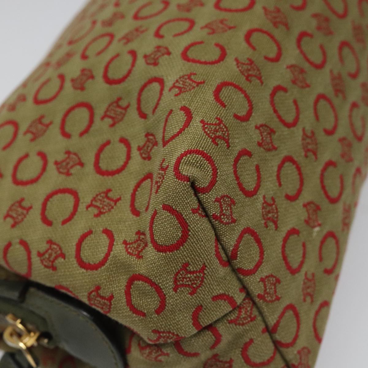 CELINE C Macadam Canvas Accessory Pouch Beige Red gold Auth hk2051