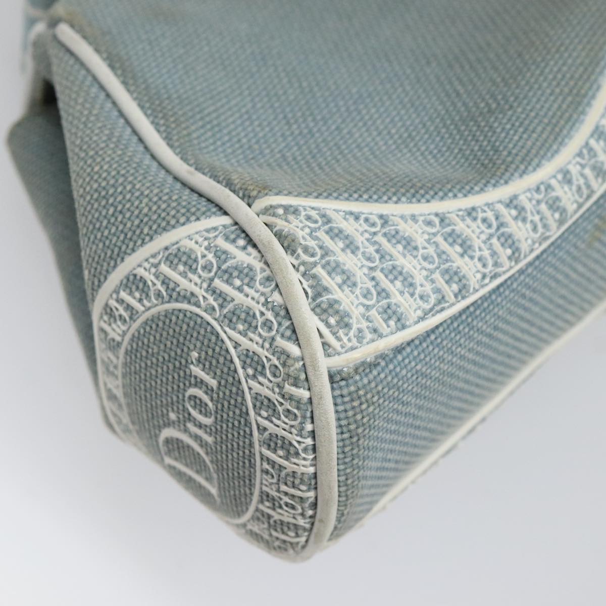 Christian Dior Trotter Canvas Shoulder Bag Canvas Blue White Silver Auth hk2057