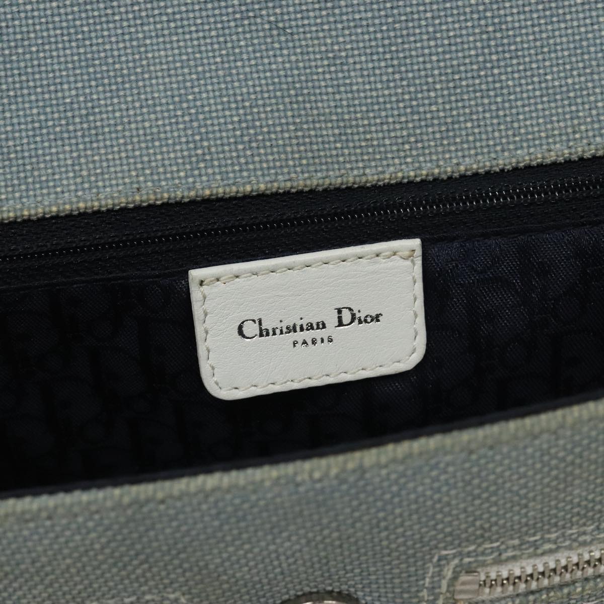 Christian Dior Trotter Canvas Shoulder Bag Canvas Blue White Silver Auth hk2057