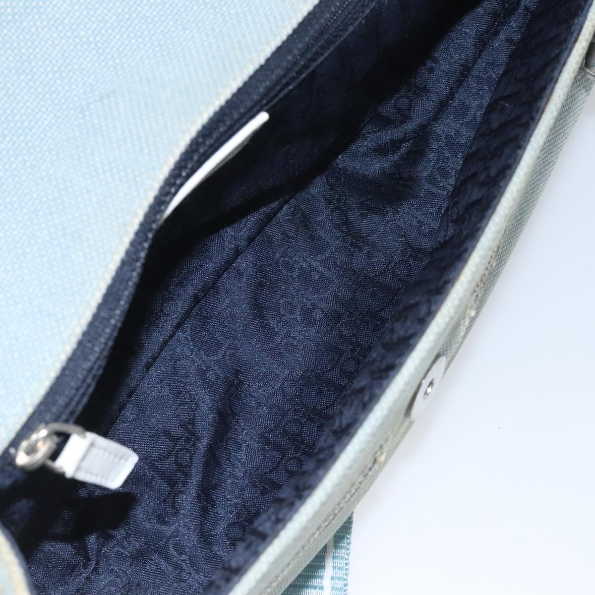 Christian Dior Trotter Canvas Shoulder Bag Canvas Blue White Silver Auth hk2057