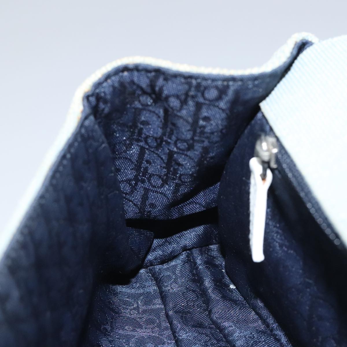 Christian Dior Trotter Canvas Shoulder Bag Canvas Blue White Silver Auth hk2057