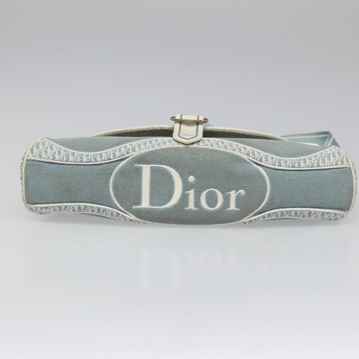 Christian Dior Trotter Canvas Shoulder Bag Canvas Blue White Silver Auth hk2057