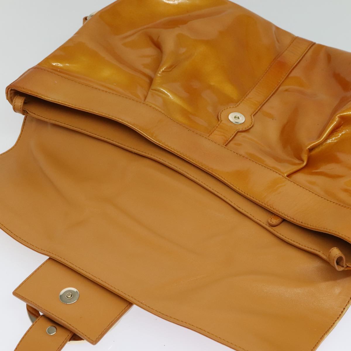 BVLGARI Shoulder Bag Patent Leather Yellow Gold Auth hk2059