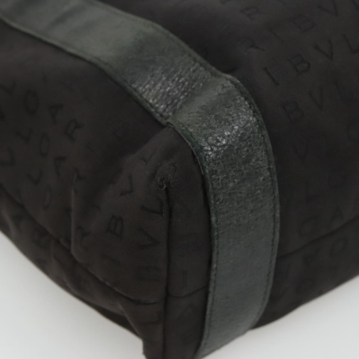 BVLGARI Tote Bag Canvas Leather Black Silver Auth hk2061