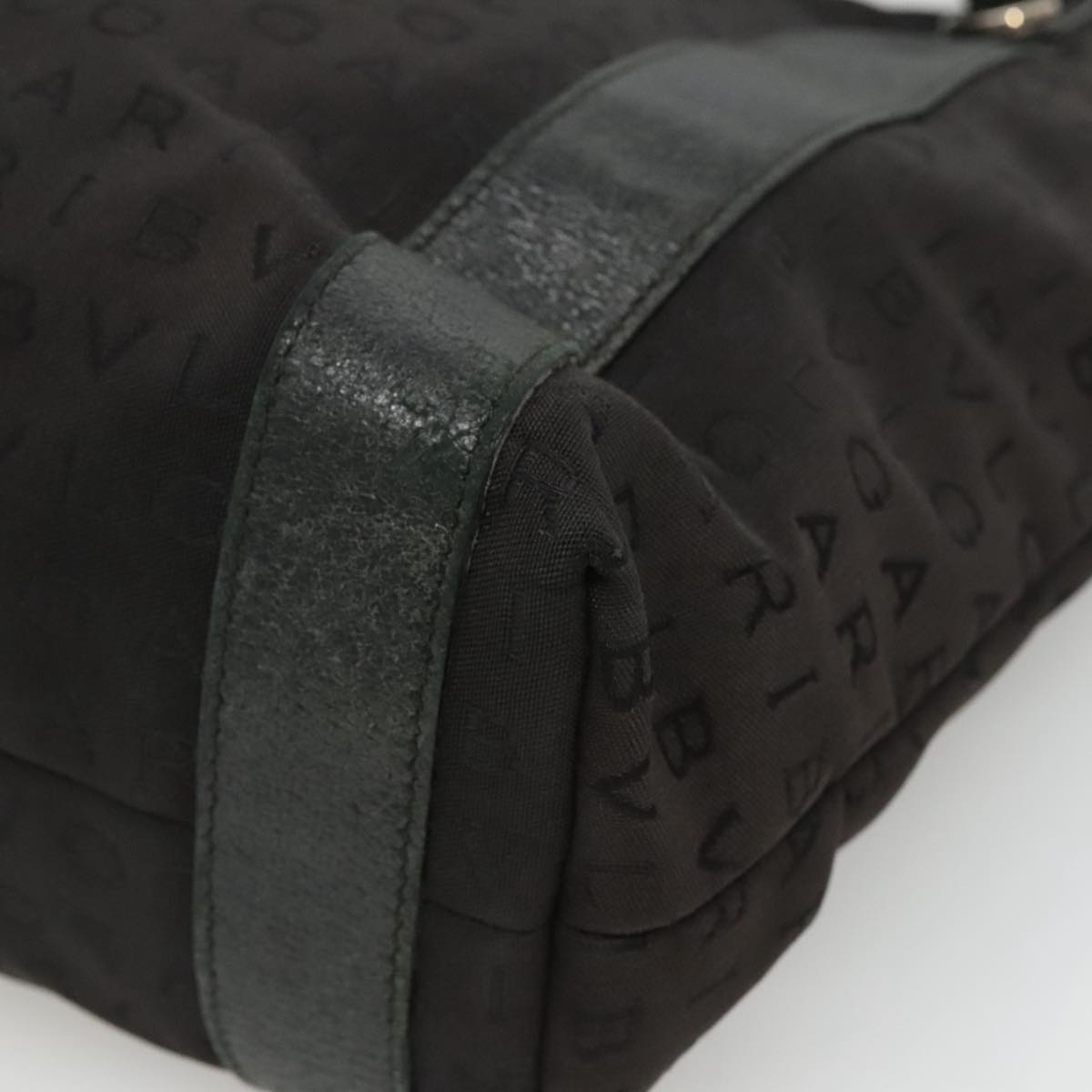 BVLGARI Tote Bag Canvas Leather Black Silver Auth hk2061