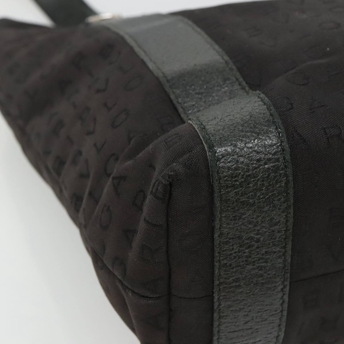 BVLGARI Tote Bag Canvas Leather Black Silver Auth hk2061