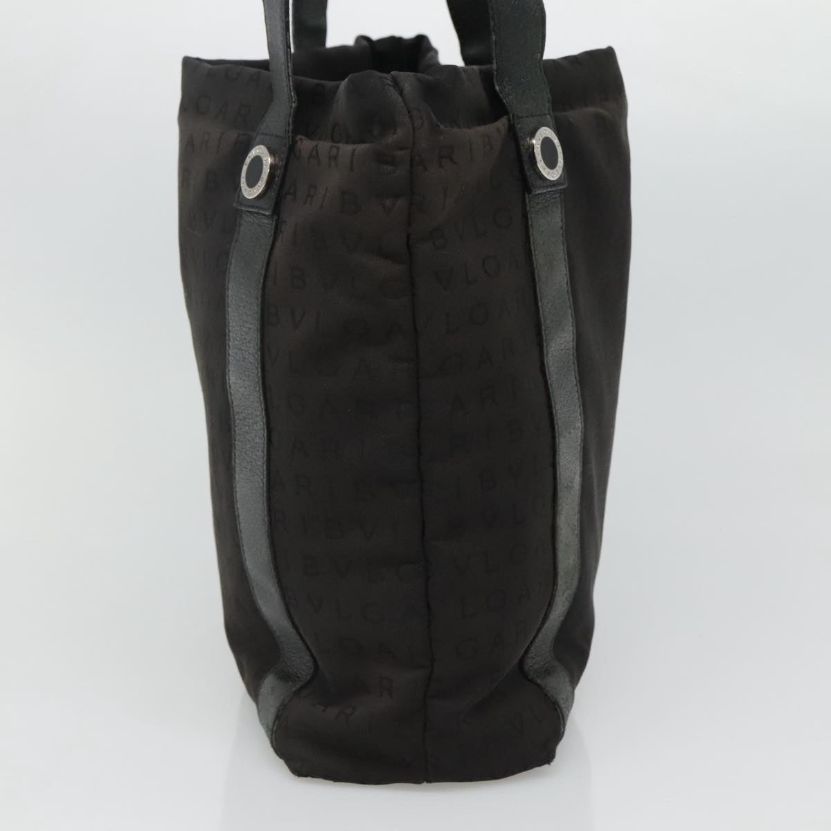 BVLGARI Tote Bag Canvas Leather Black Silver Auth hk2061