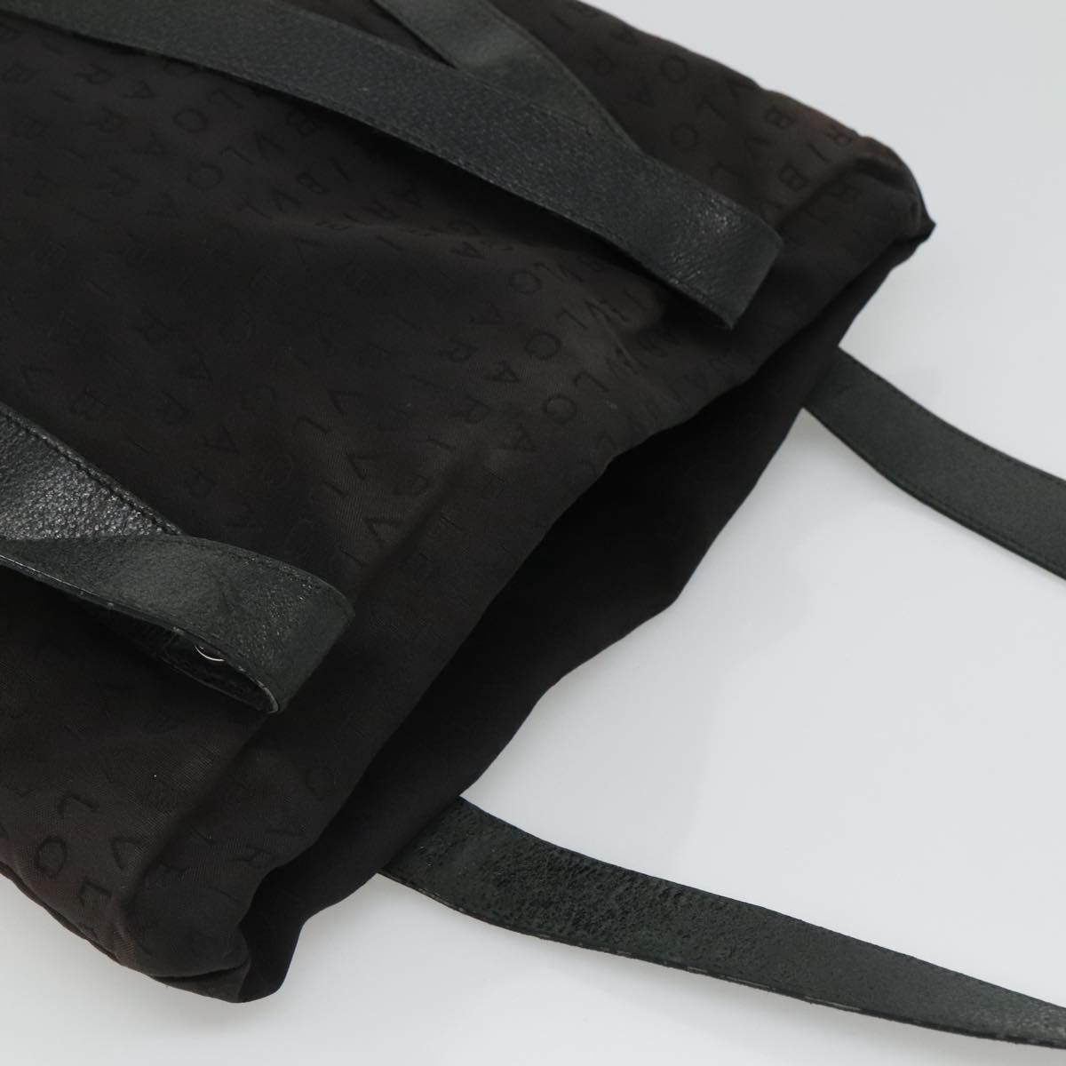 BVLGARI Tote Bag Canvas Leather Black Silver Auth hk2061