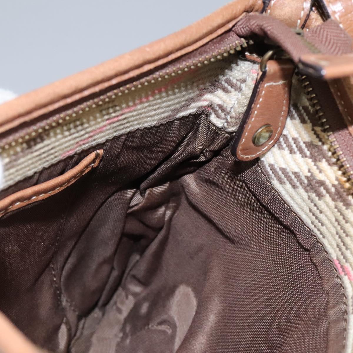 BURBERRY Blue Label Shoulder Bag Canvas Leather Beige Auth hk2084