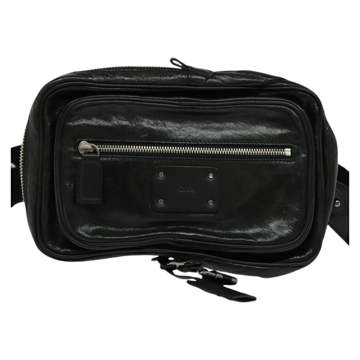 Chloe Paddington Body Bag Leather Black Silver Auth hk2099