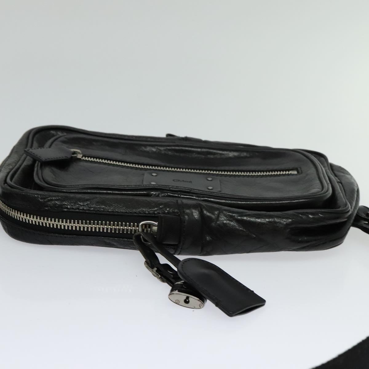 Chloe Paddington Body Bag Leather Black Silver Auth hk2099