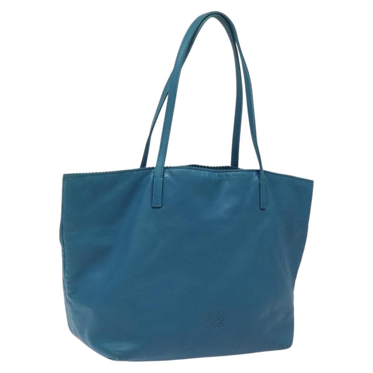 LOEWE anagram Tote Bag Leather Blue Auth hk2144