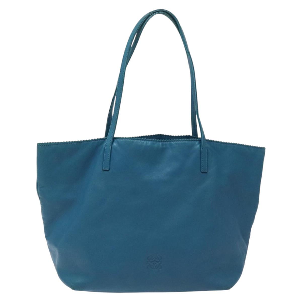 LOEWE anagram Tote Bag Leather Blue Auth hk2144
