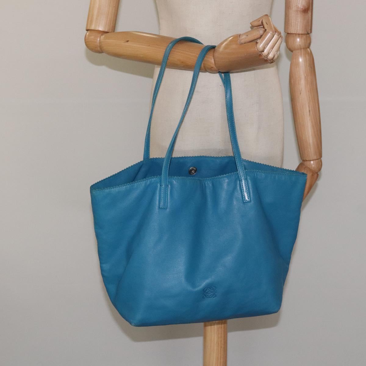 LOEWE anagram Tote Bag Leather Blue Auth hk2144