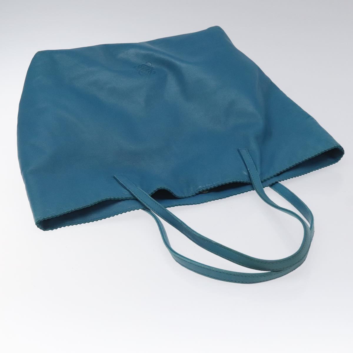 LOEWE anagram Tote Bag Leather Blue Auth hk2144