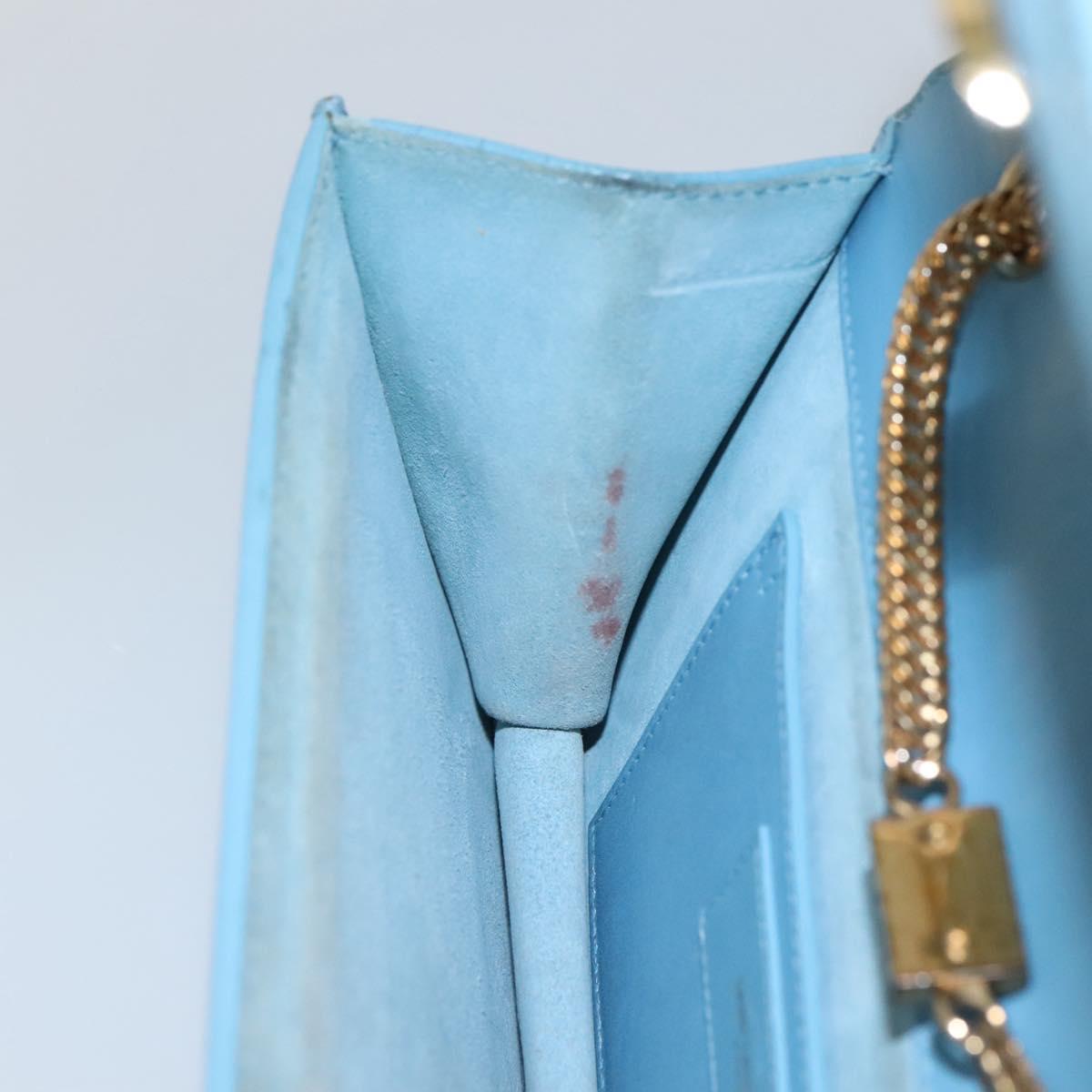 SAINT LAURENT Chain Shoulder Bag Leather Blue Gold Auth hk2168