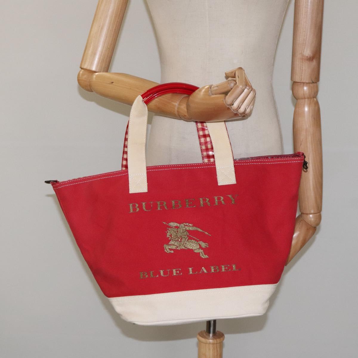 BURBERRY Blue Label Tote Bag Canvas Red Beige Auth hk2190