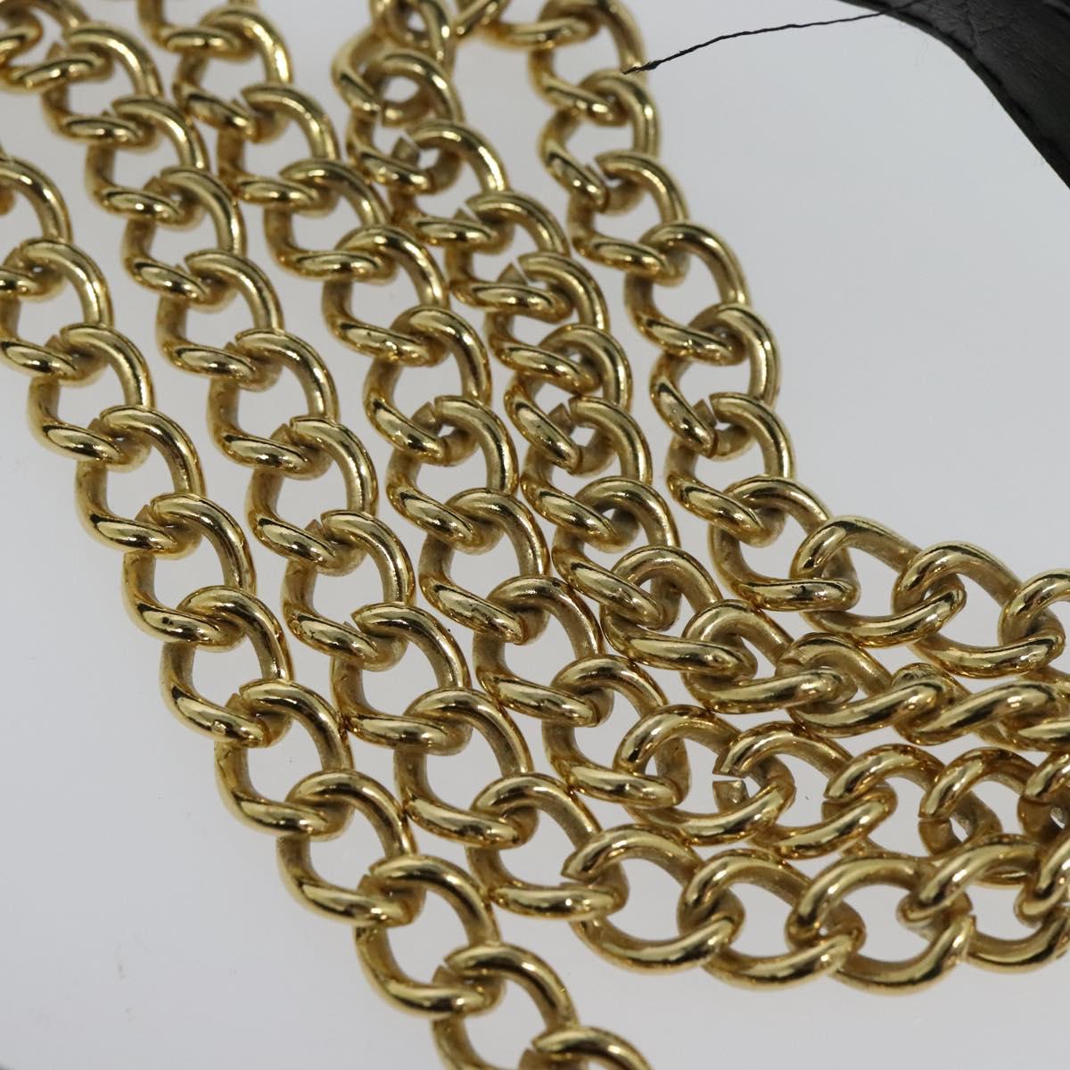 Salvatore Ferragamo Gancini Chain Bag Leather 2way Black Gold Silver Auth hk2202