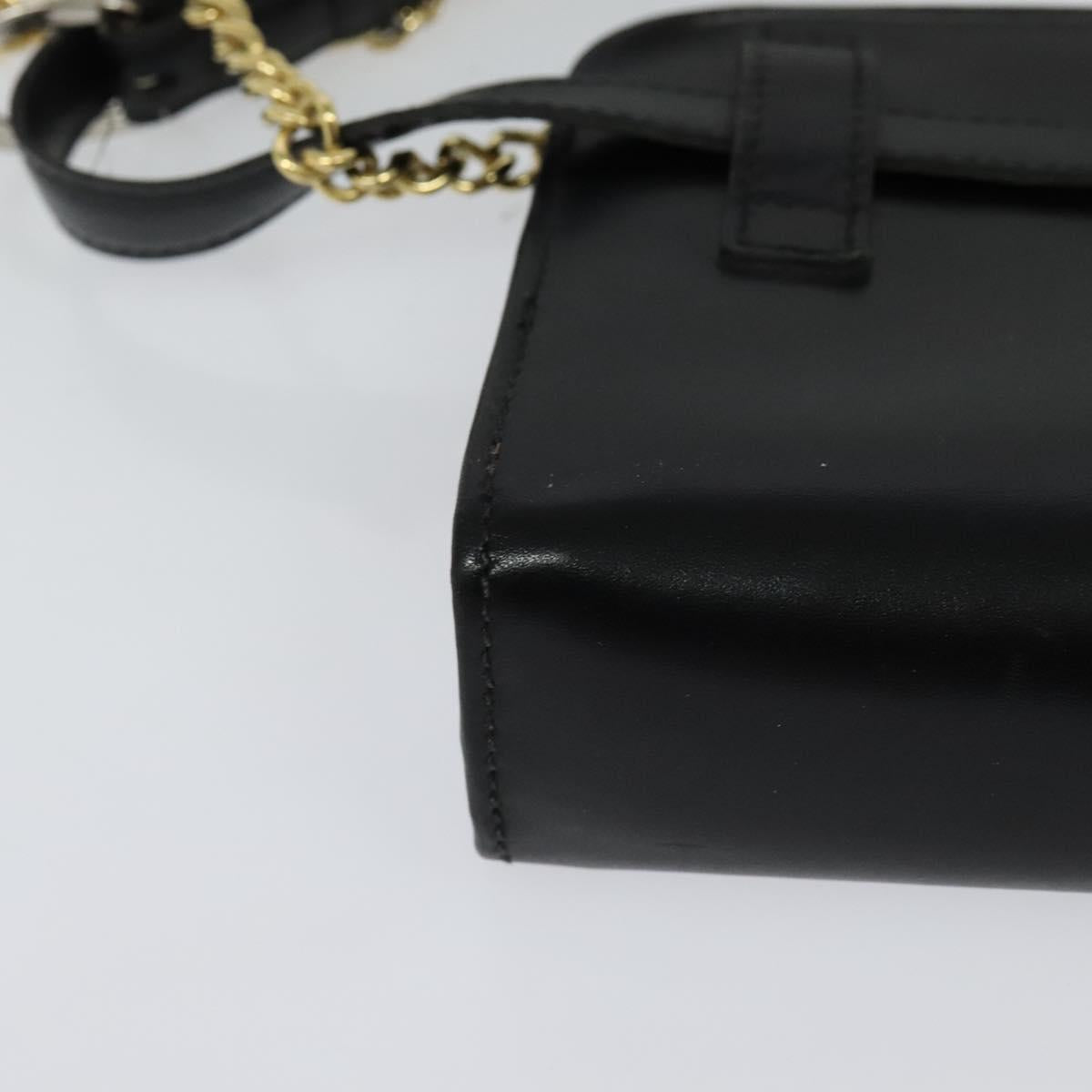 Salvatore Ferragamo Gancini Chain Bag Leather 2way Black Gold Silver Auth hk2202