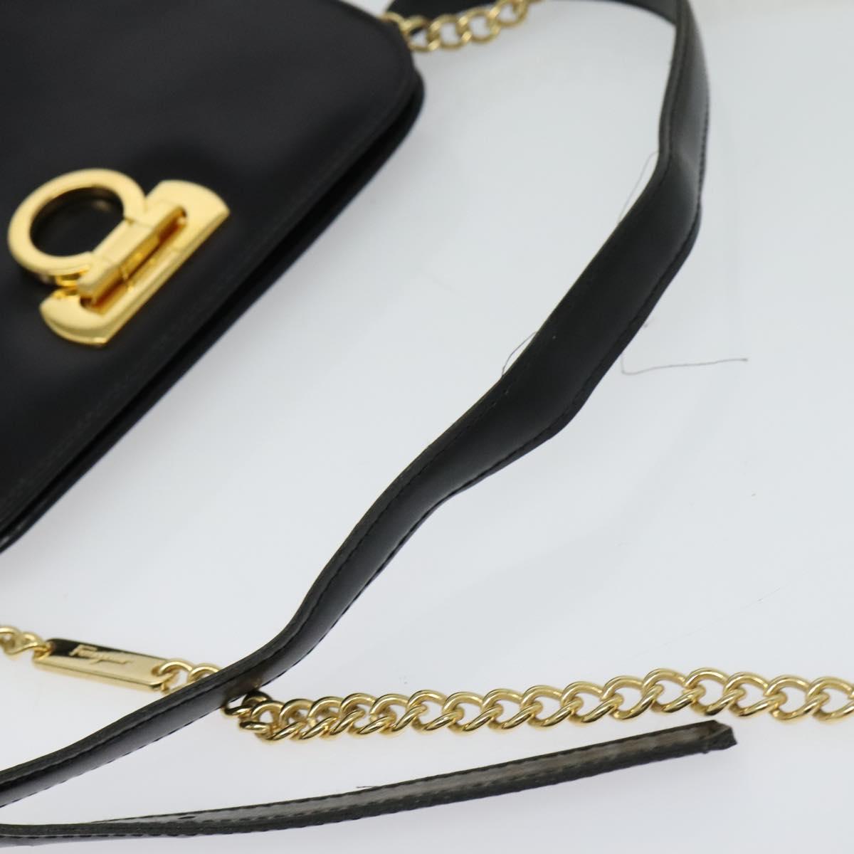 Salvatore Ferragamo Gancini Chain Bag Leather 2way Black Gold Silver Auth hk2202