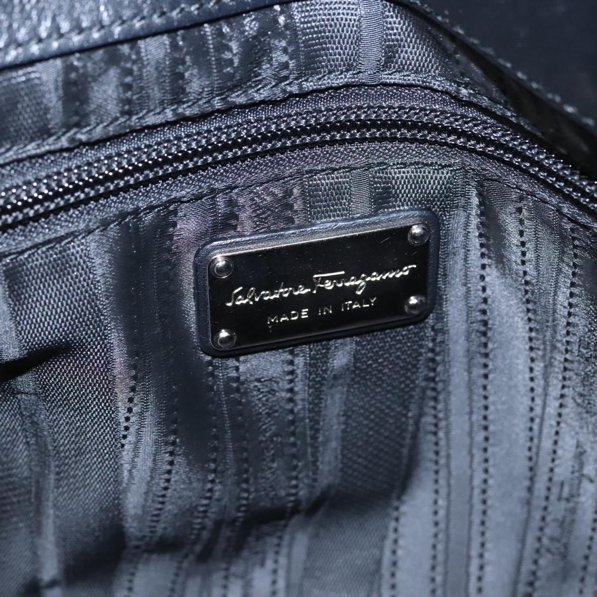 Salvatore Ferragamo Gancini Hand Bag Patent leather Black Silver Auth hk2206